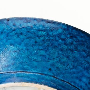 A turquoise glazed anhua dish, mark and period of Xuande (1426-35).