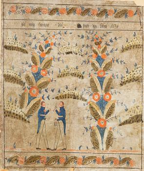 Bonadsmålning, troligen Dalarna, allmoge, daterad 1831.