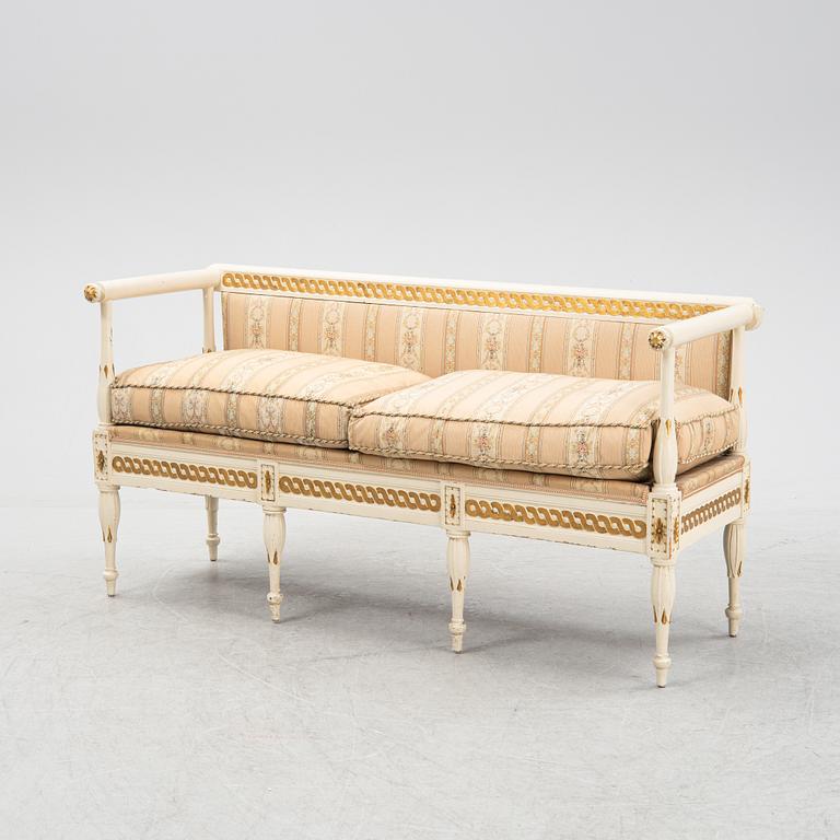 A Late Gustavian sofa, chair and stool, 19th and 20th century.