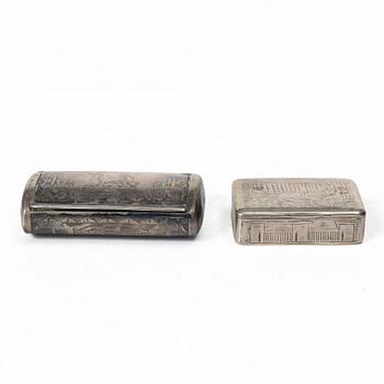 Two Russian silver boxes, Moscow 1830s.
