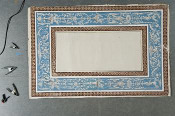 Fourteen pieces of late Gustavian wall covers of painted canvas.