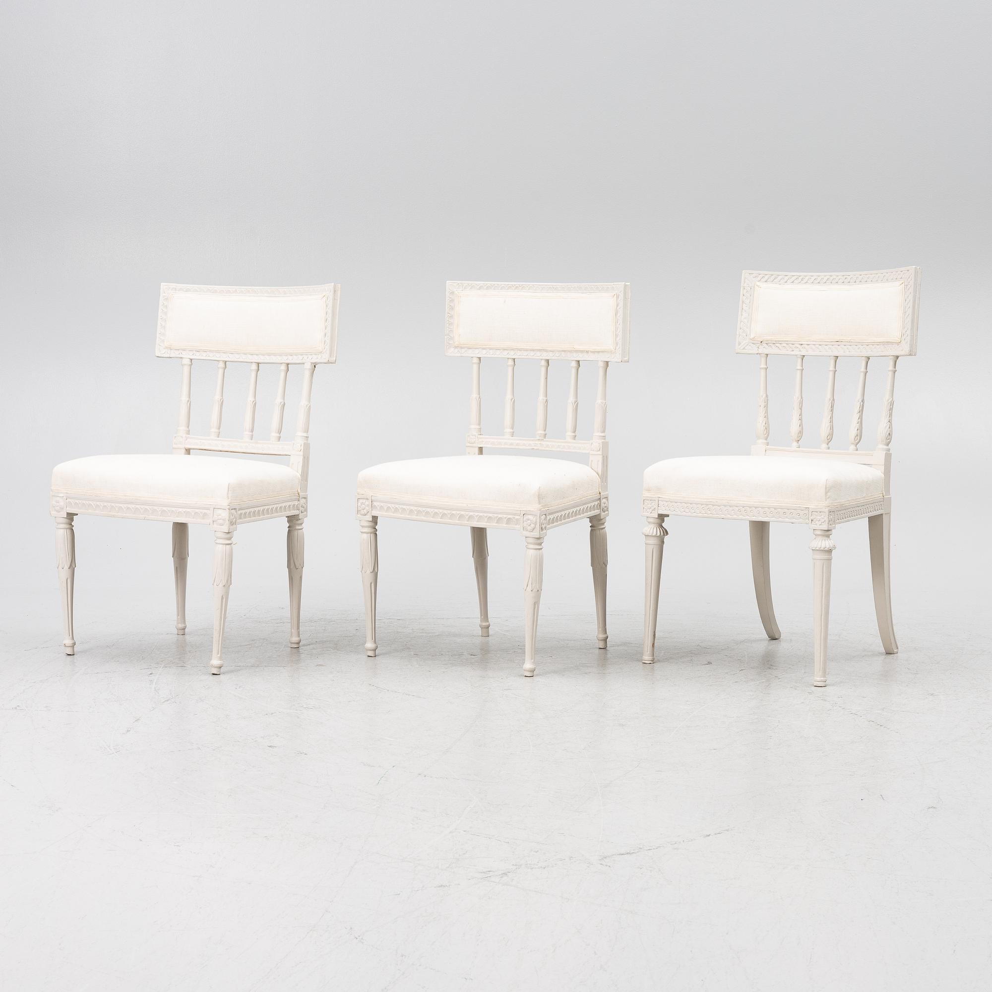 A set of three (2+1) late Gustavian chairs, Stockholm, late 18th century.