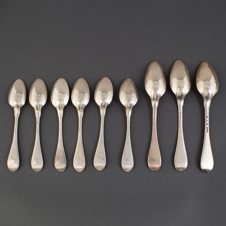 SKEDAR 6+3 st, silver, "Svensk modell", bla  Johan Erik Wallin, Stockholm 1800-talets början.