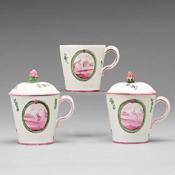 258. A pair of Marieberg soft paste cups with saucers, 18th Century.