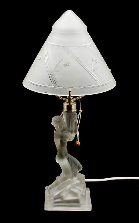 BORDSLAMPA, frostat glas, 1900-talets första hälft.