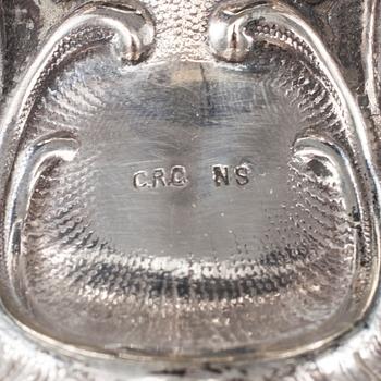 UPPSATSSKÅL, glas och nysilver, omkring 1900.