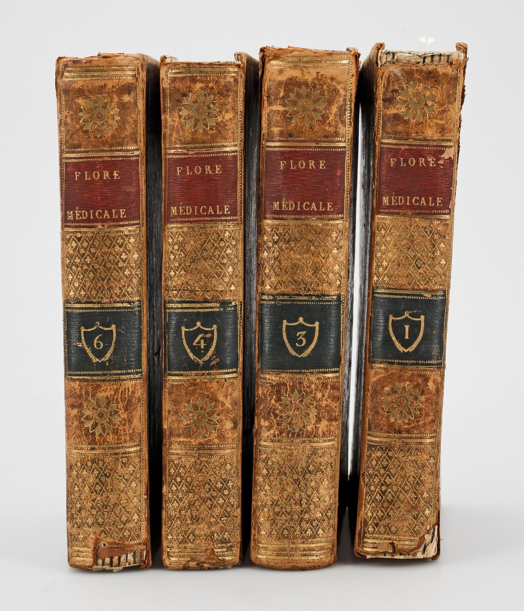 FLORA, 4 vol, "Flore Médicale" av Francois Pierre Chaumeton mfl, Paris 1814-1818.