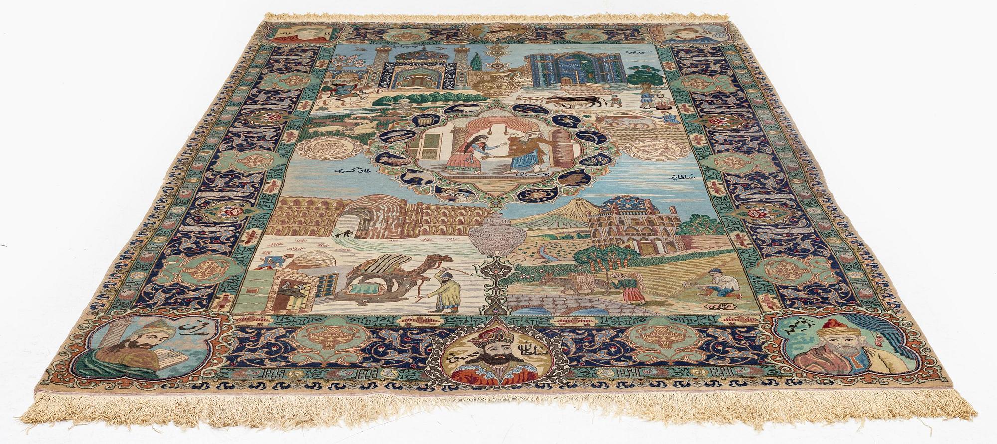 A pictoral Tabriz carpet of  'The Four Seasons', design, c. 293 x 178 cm.