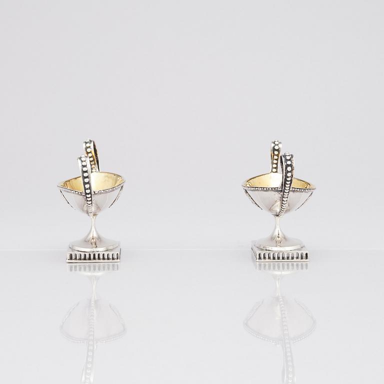 A pair of Swedish 18th Century Gustavian parcel-gilt silver salt cellars, marks of Pehr Zethelius, Stockholm 1798.