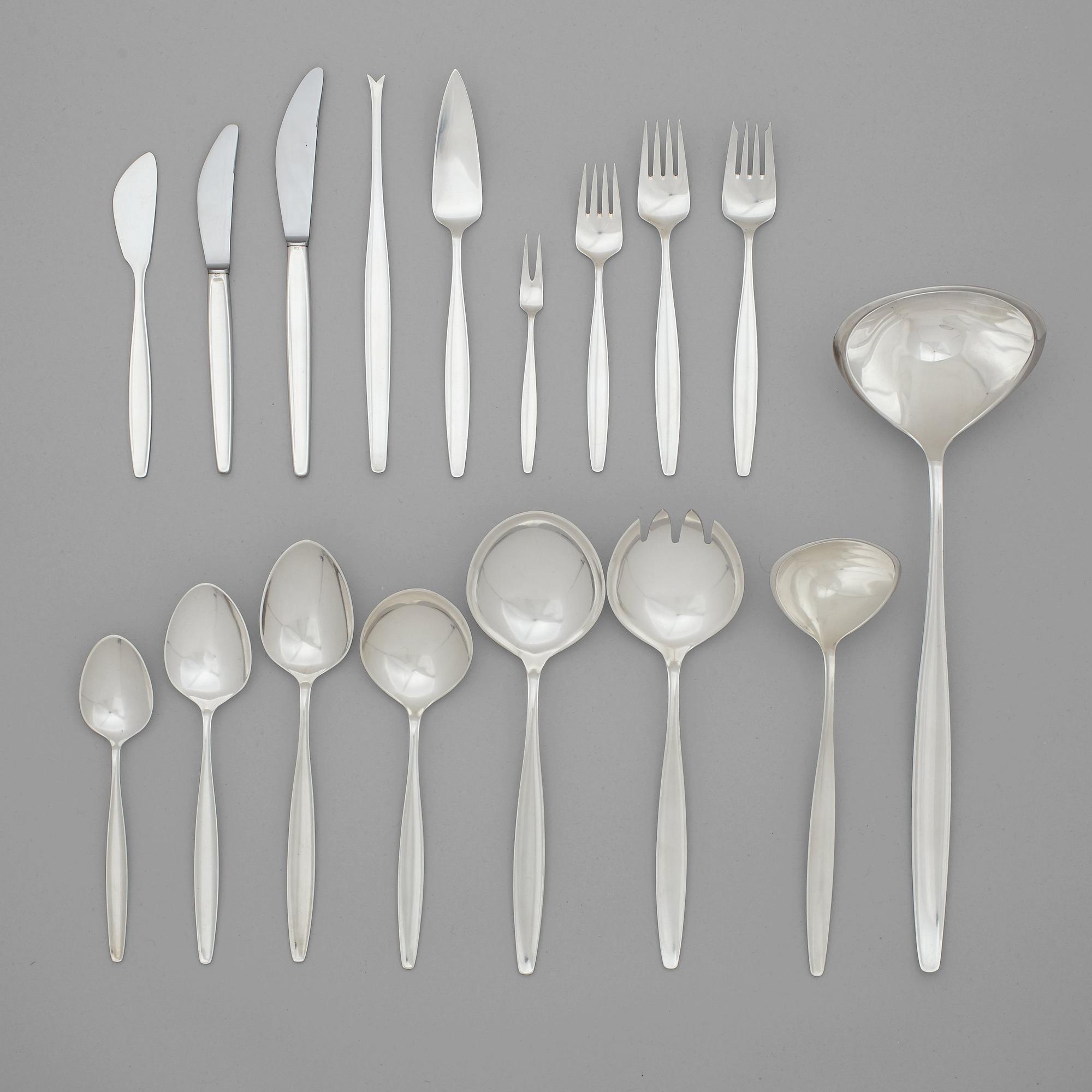Tias Eckhoff, a 128 pcs set of 'Cypress' sterling and stainless steel flatware, Copenhagen post 1953.