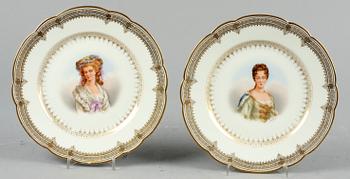 TALLRIKAR, 4 st. Porslin, Sevres-liknande märke. 1800-tal.