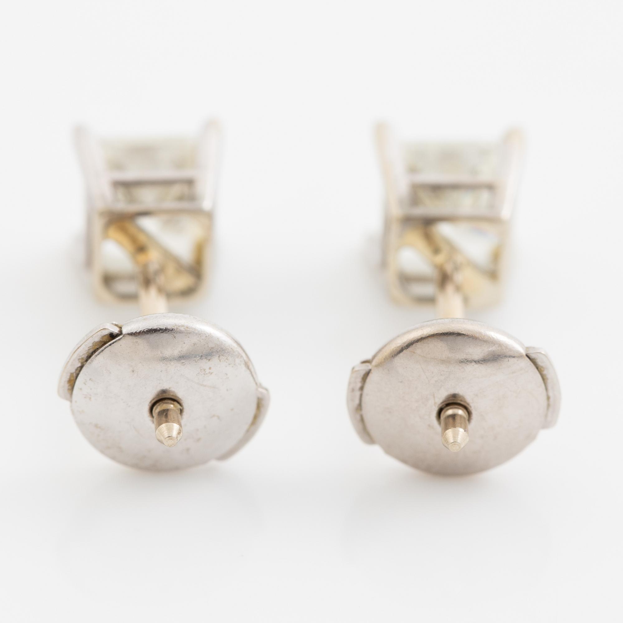 Earrings. a pair, 14K white gold with princess-cut diamonds.