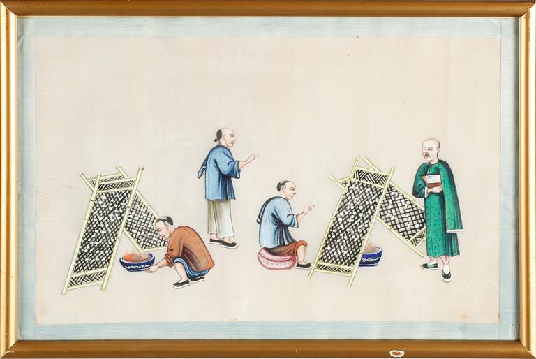 OKÄND KONSTNÄR, 12 st, gouacher på rispapper, Kina, 1900-talets första hälft.