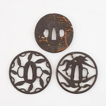 Three Japanese iron Tsubas, Edo.