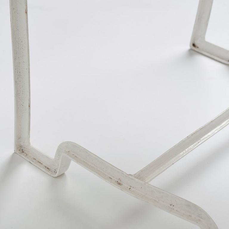 Carl Hörvik, a pair of white lacquered iron garden chairs, possibly manufactured by Thulins vagnsfabrik, Sweden.