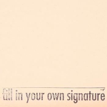 ANDY WARHOL, serigrafi, numrerad. 85/250, stämplad "Published by  Sunday B morning" och "Fill in your own signature".