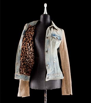 A denim jacket by Dolce & Gabbana with suede on the sleeves.