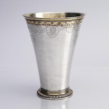 A Swedish 18th century parcel-gilt silver beaker, mark of Carl Lemon the elder, Uppsala 1740.