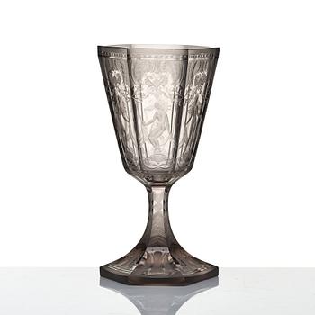 Simon Gate, a Swedish Grace engraved glass goblet 'Sex gracer', Orrefors 1929, model 154.