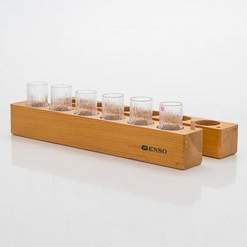 Tapio Wirkkala, a set of six 'Niva' snaps glasses, Iittala. Original wooden box.