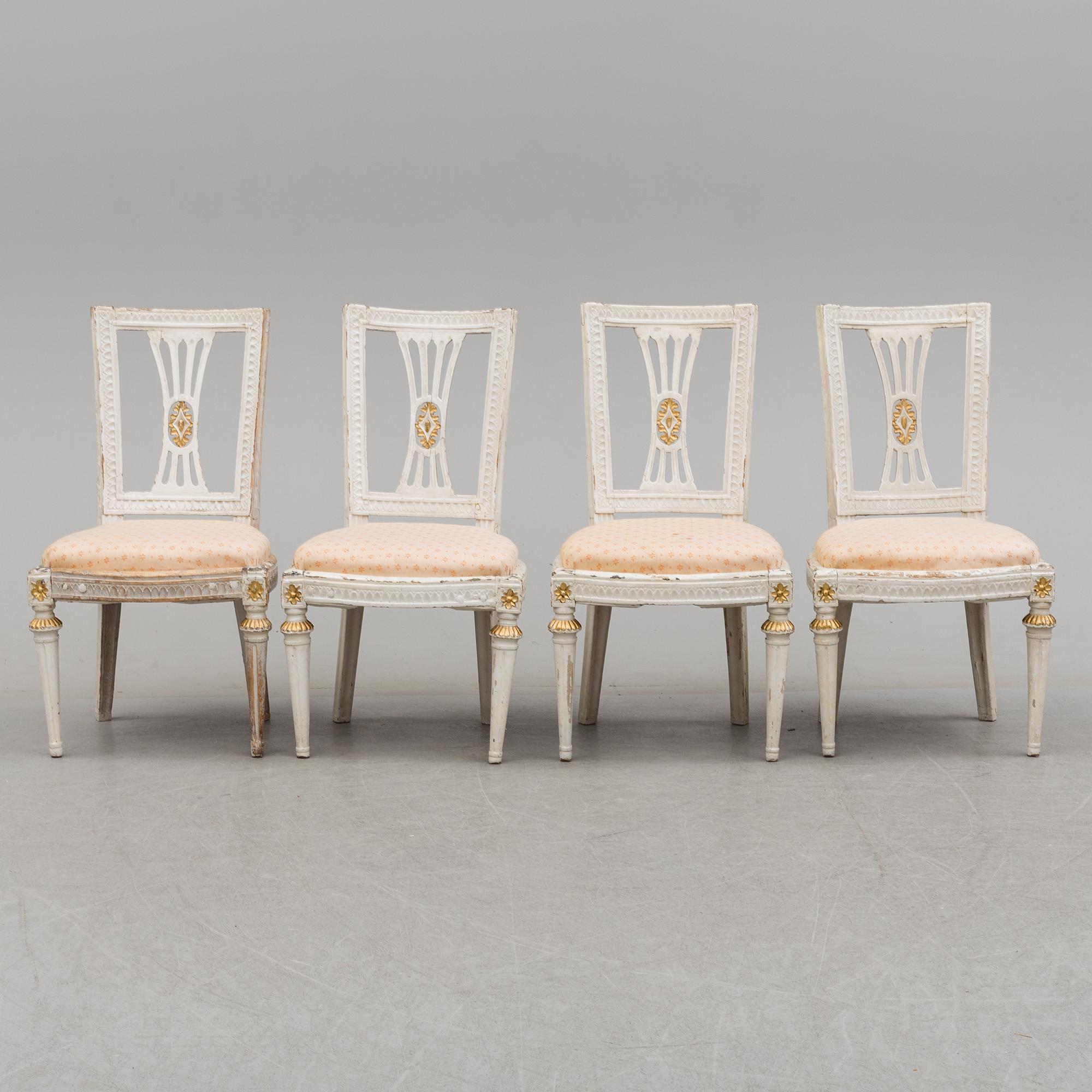 A set of four late Gustavian Lindome chairs from around year 1800.