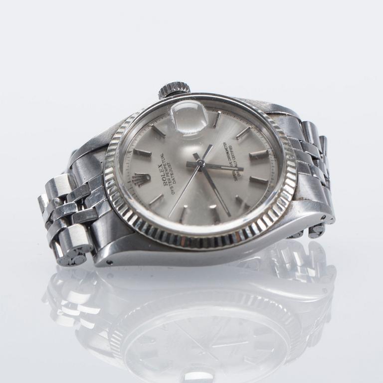 HERRARMBANDSUR, Rolex Oyster Perpetual Datejust, stål med vitguldsring, ca 1972. Vikt ca 80 g.