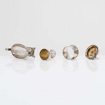 Four Finnish silver tableware objects, maker's marks of Viktor Aarne, O.R. Mellin, and others, 1861-1930.