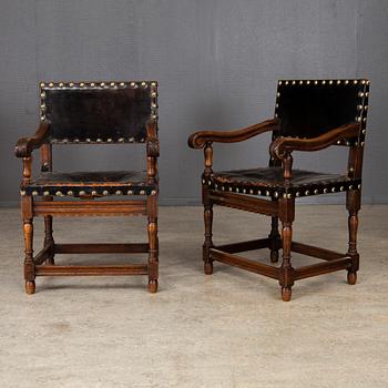 KARMSTOLAR, 2 st, och STOLAR, 6 st, barockstil, 1800-talets slut.