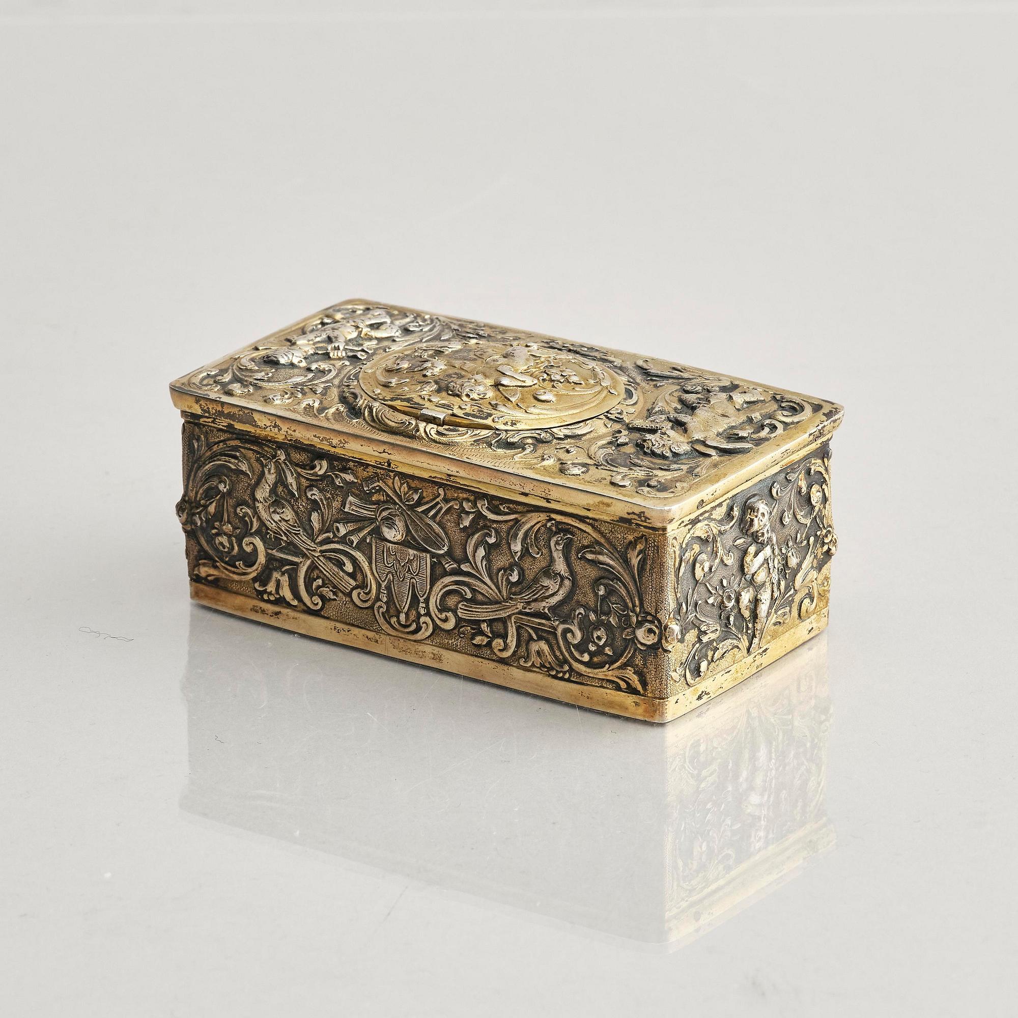 Music box. gilded 800 silver. Germany, late 19th/early 20th century.