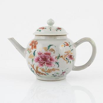 A famille rose tea pot with cover, Qing dynasty, 18th Century.