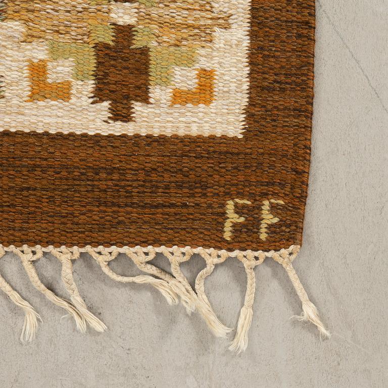 Rug flat weave signed FF (Swedish design: the company AB Fredrik Fiedler) woven in Portugal, approximately 202x136 cm.