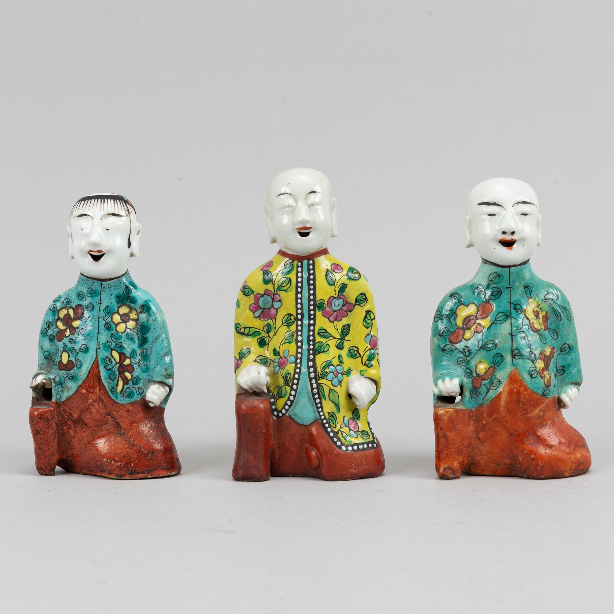 Three famille rose export porcelain figurines, Qing dynasty, 19th century.