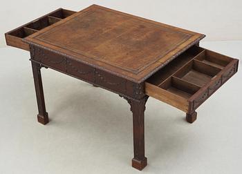 An English 18th century mahogany library table in the manner of Thomas Chippendale.