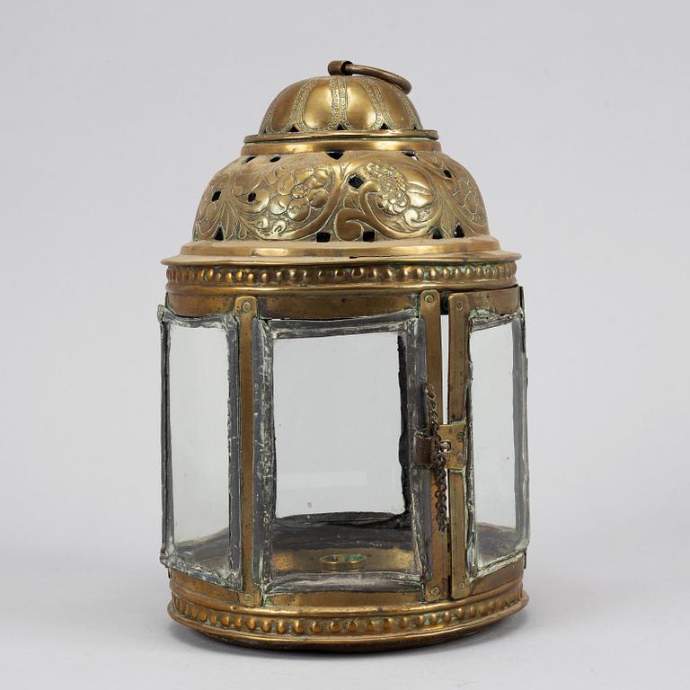 An 18th century brass lantern.
