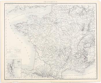 PARTI KARTOR, 7 st, bla världsdelarna och del av Nordamerika, Stein 1870-tal.