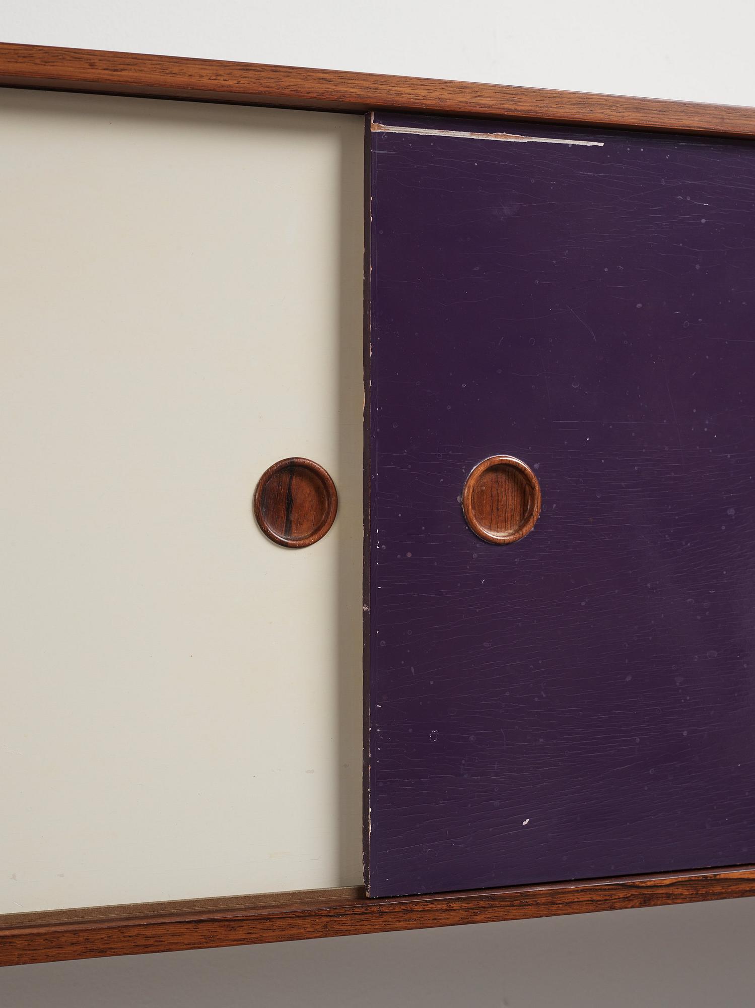 Finn Juhl, a rare wall mounted palisander sideboard, Bovirke, Denmark 1950s.