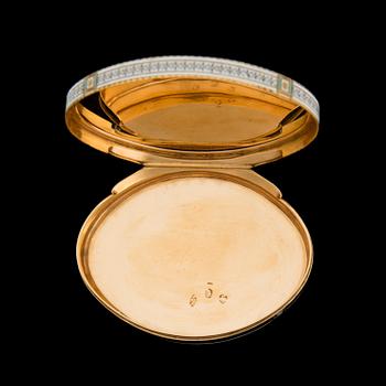 A SWISS GOLD SNUFFBOX, unidentied goldsmith FJ, ca 1800.
