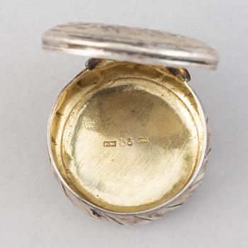 A rococo silver box, with later marks of Nils Vendelius, Uppsala 1857.