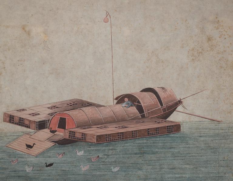 Okänd konstnär, akvarell på rispapper. Qingdynastin, 1800-tal.