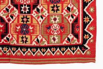 A double-interlocked tapestry bed cover, c. 188 x 129 cm, Scania, Färs, Gärds or Villands district, around 1800-1830.