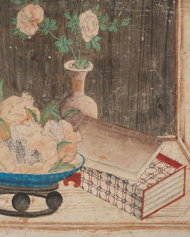 Two Chinese panels, by unknown artist, ink and colour on paper laid on board, Qing dynasty, 18th Century.