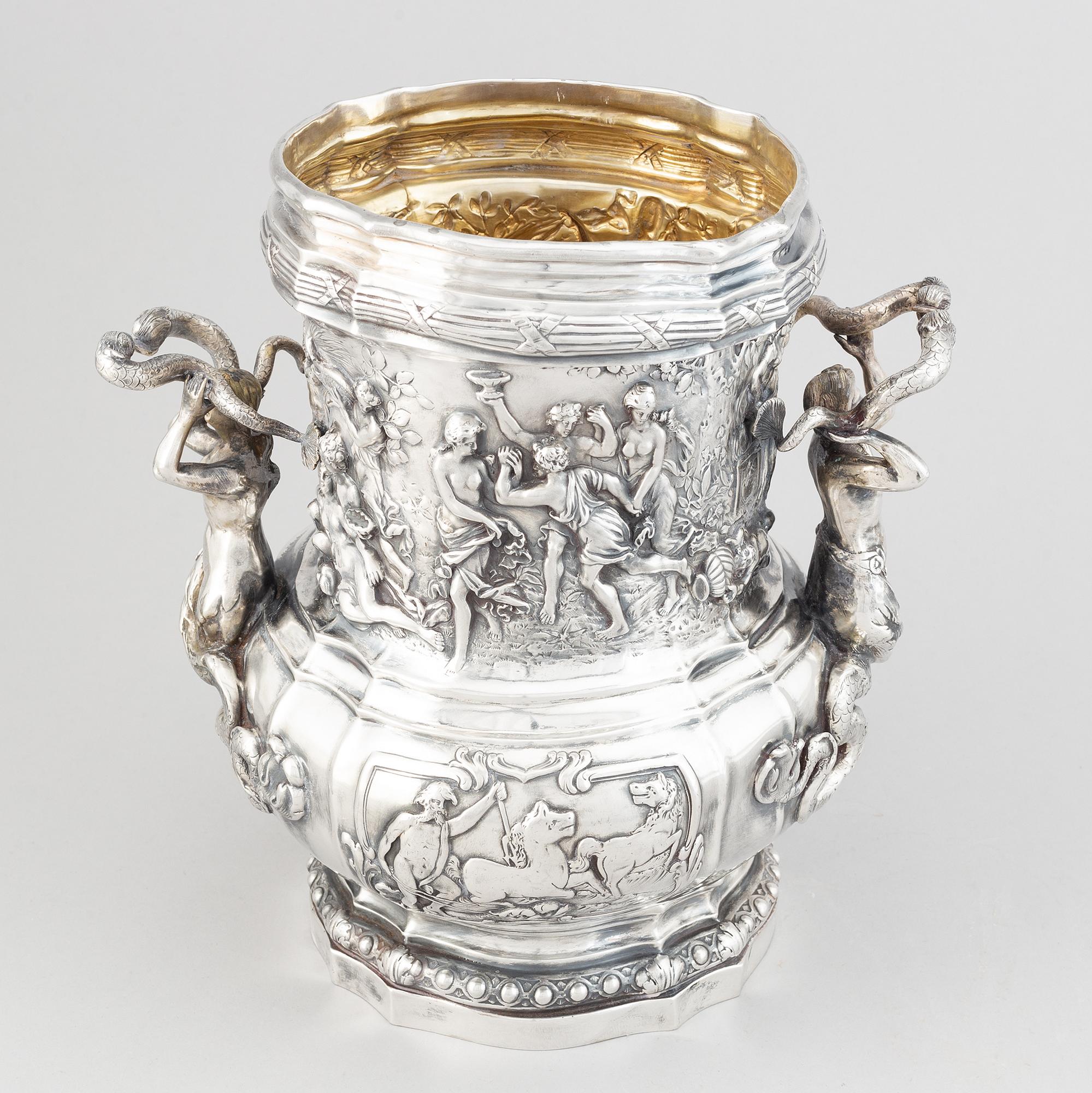 A German parcel-gilt silver wine-cooler, Hanau late 19th century.