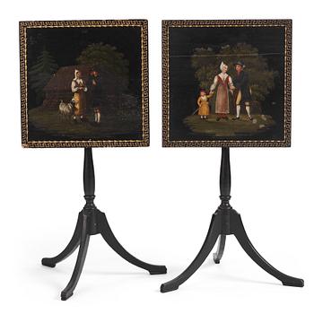 40. A pair of Swedish tilt top tables, from Nils Asplind's workshop, active 1785-1820.