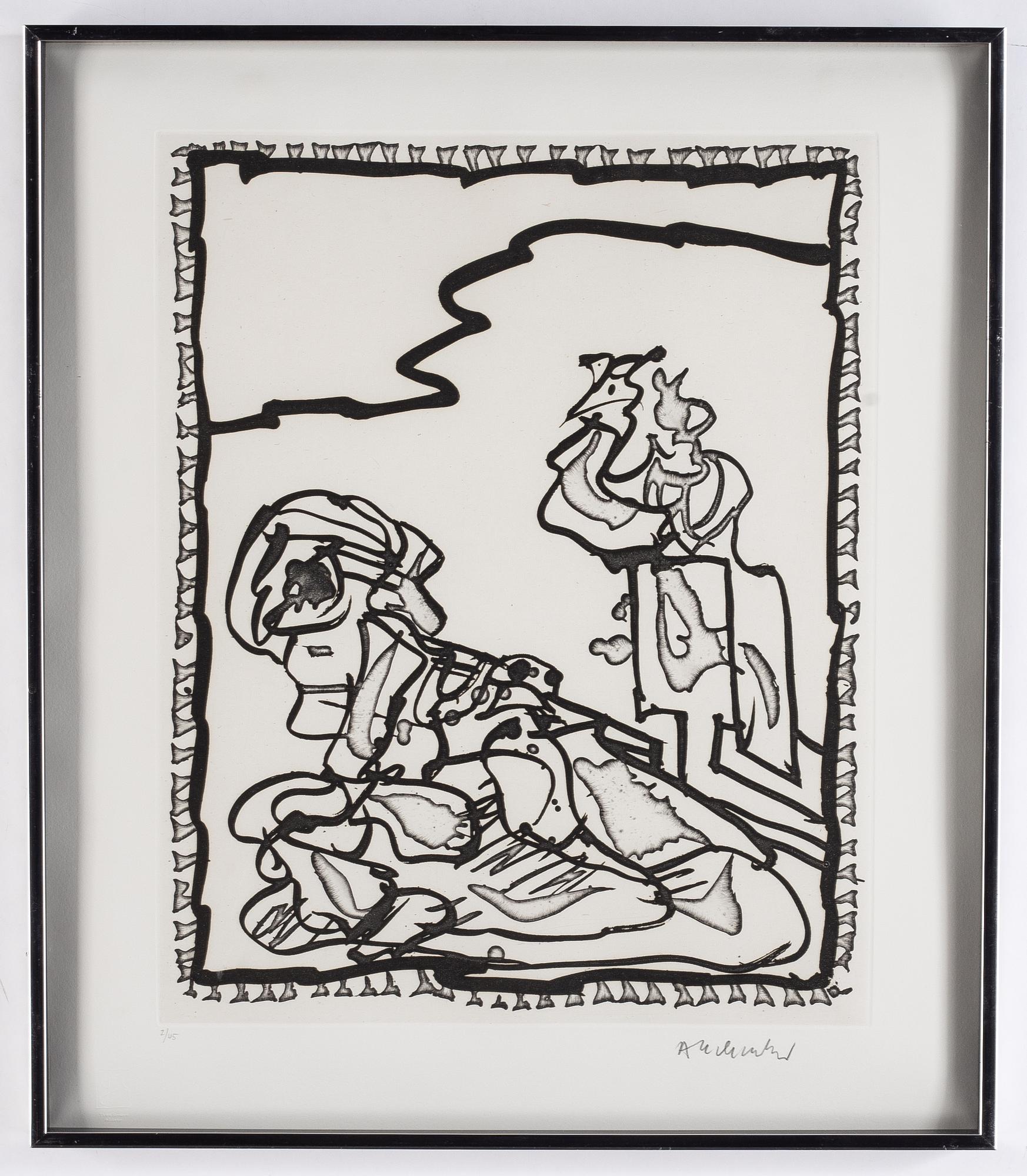 Pierre Alechinsky, etching and  linocut, 1989, signed 2/125.