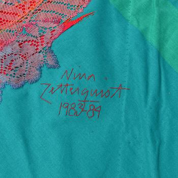 NINA ZETTERQVIST, blandteknik i textil, 184 x 177, signerad och daterad 1983/84.