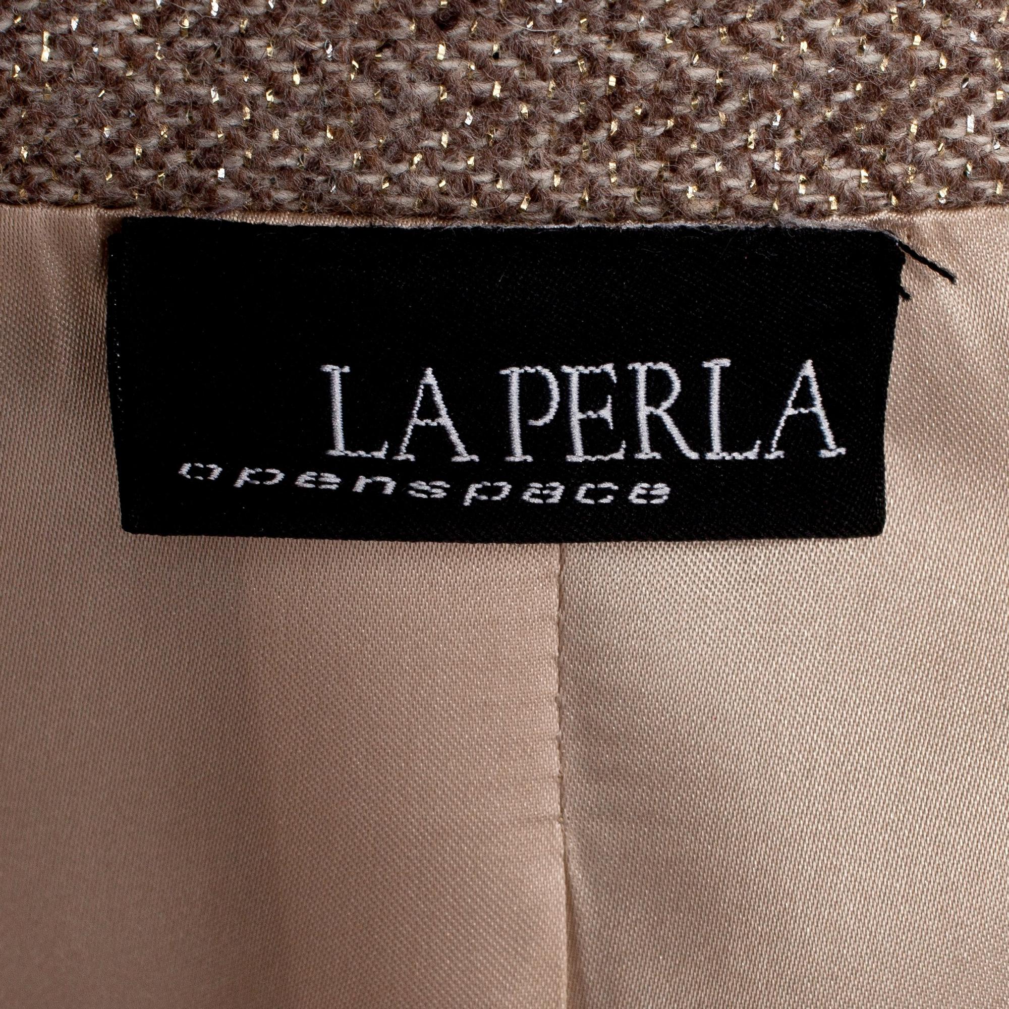 LA PERLA, a beige wool blend jacket.