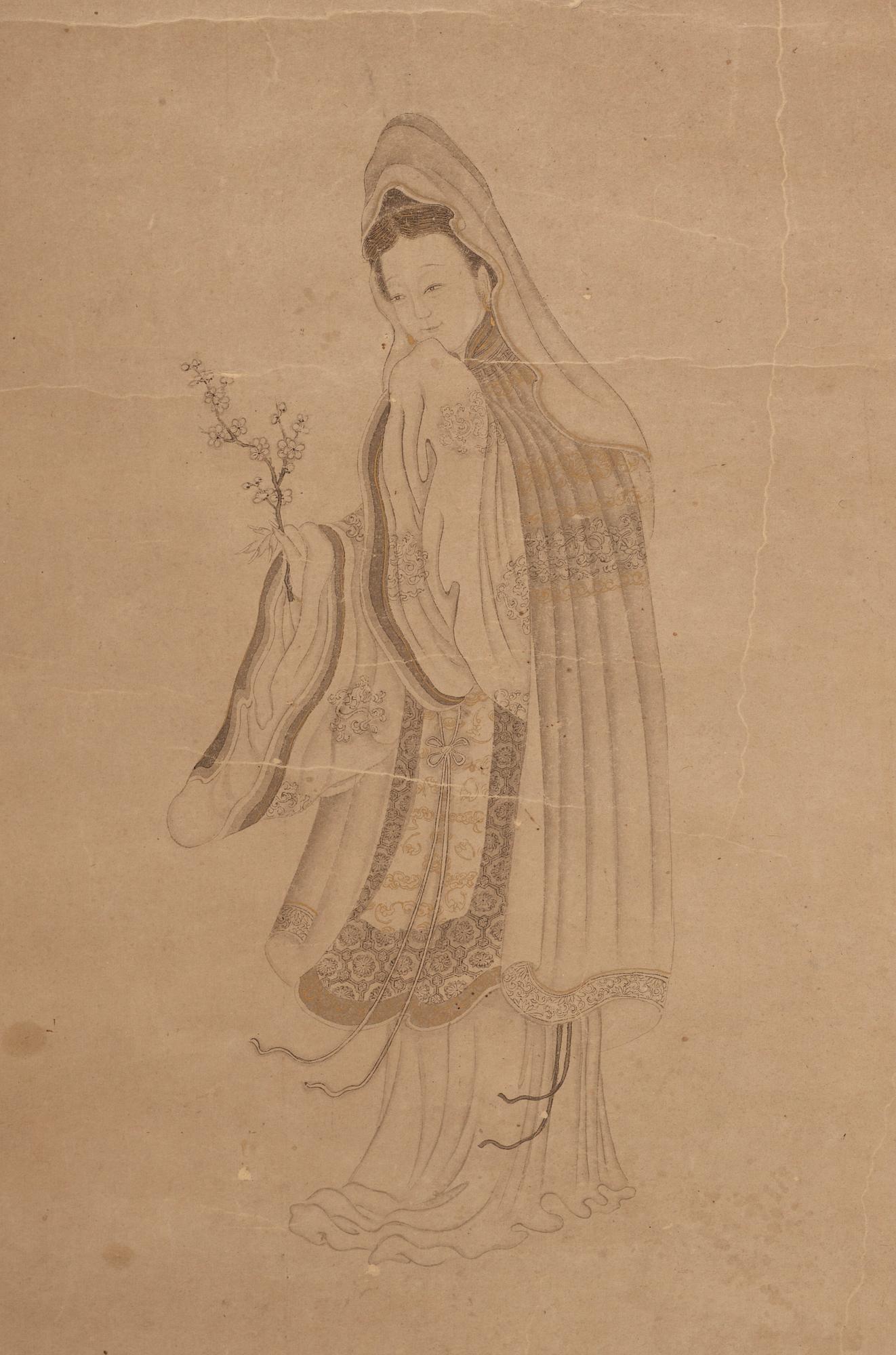 MÅLNING, föreställande Guanyin, tillskriven Gai Qi (1774-1829).