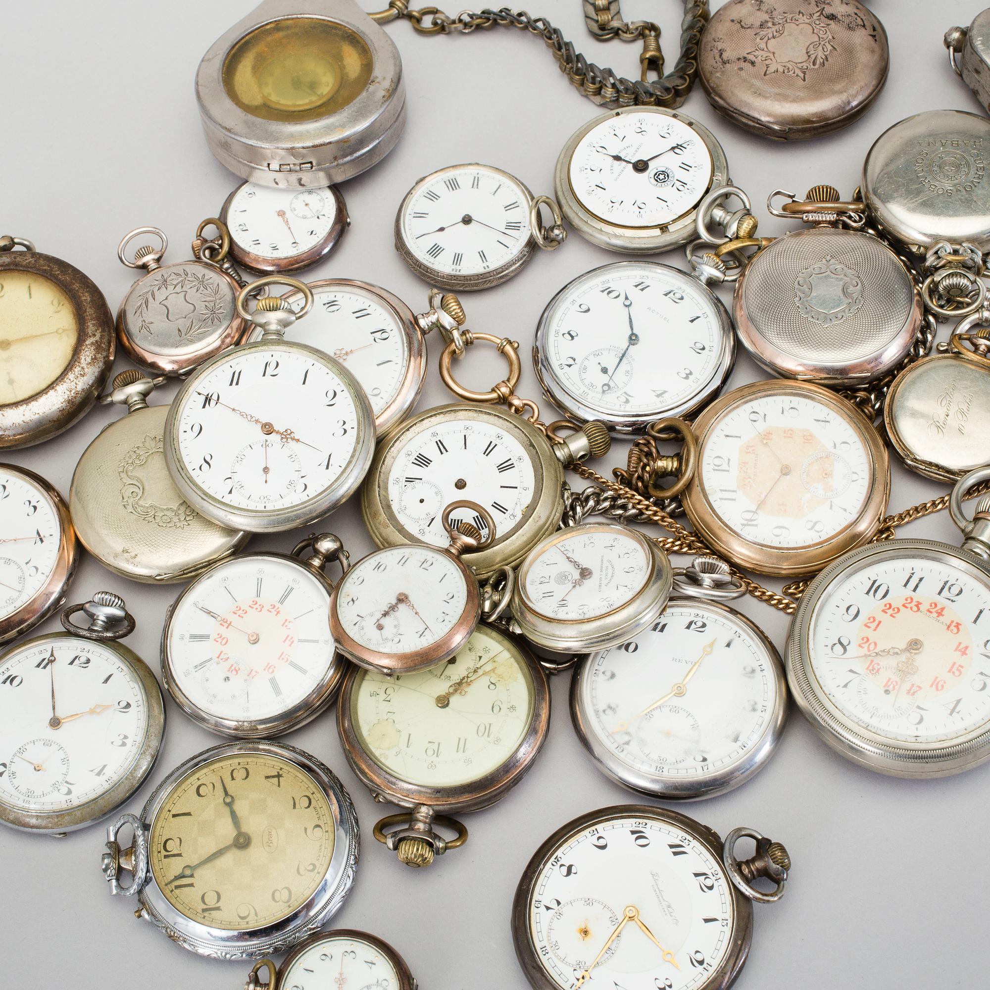 POCKET WATCH, 28 pcs, silver and base metal, circa 1900.