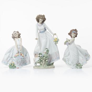 Lladró, figurines, 3 pcs, "Wildflowers", "Floral path" and "Sunday stroll".