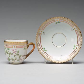 A set of four Royal Copenhagen 'Flora Danica' coffee cups with saucers, Denmark, 20th Century.